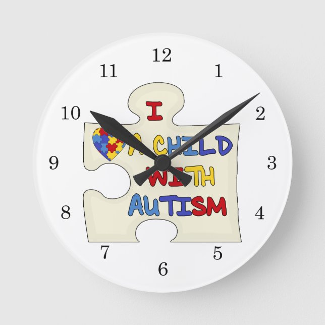 I Love a Child With Autism Round Clock (Front)