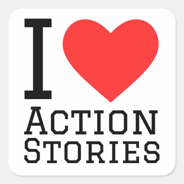 I love action stories square sticker (Front)