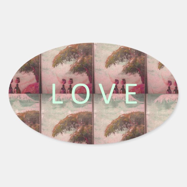 I Love Africa – Cultural Landscape Pattern Oval Sticker (Front)