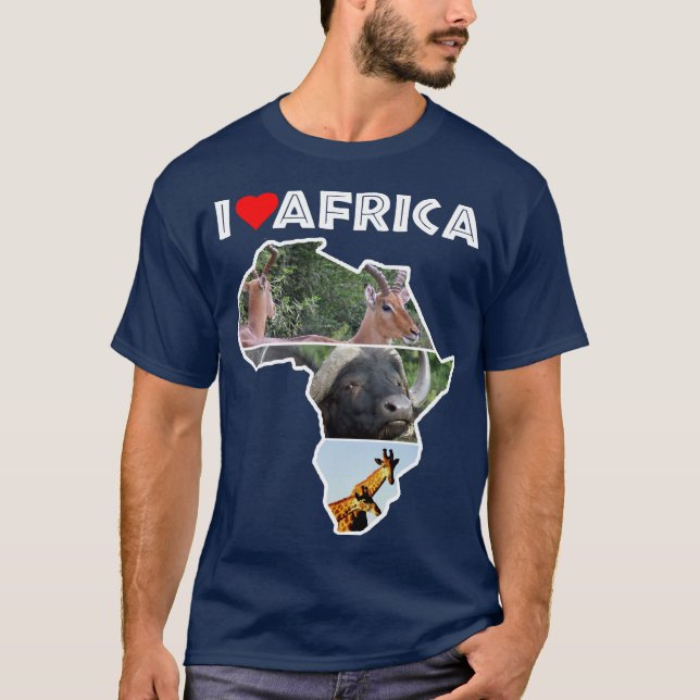 I Love Africa Wildlife Map Collage T-Shirt (Front)