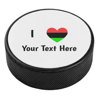 I Love (African Diaspora Heart) Personalized Text Hockey Puck