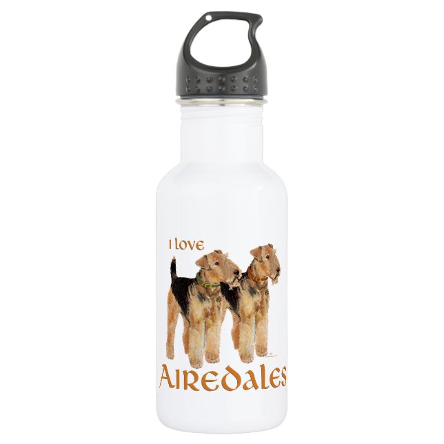 I Love Airedales 532 Ml Water Bottle (Front)