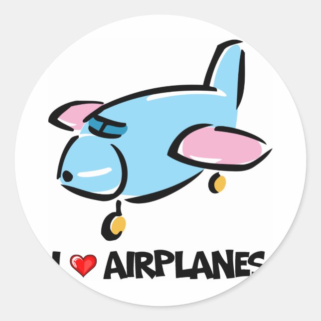 I Love Airplanes Classic Round Sticker (Front)