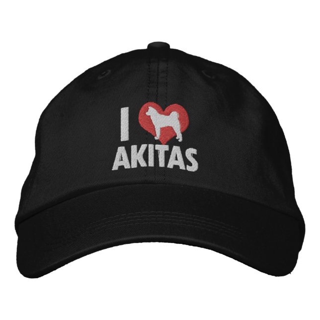 I Love Akitas Embroidered Hat (Dark) (Front)