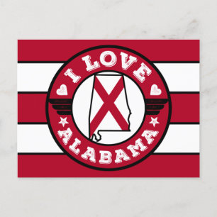 I Love Alabama Colour Matched Stripes Map and Flag Postcard