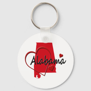 I Love Alabama Hearts Map Keychain
