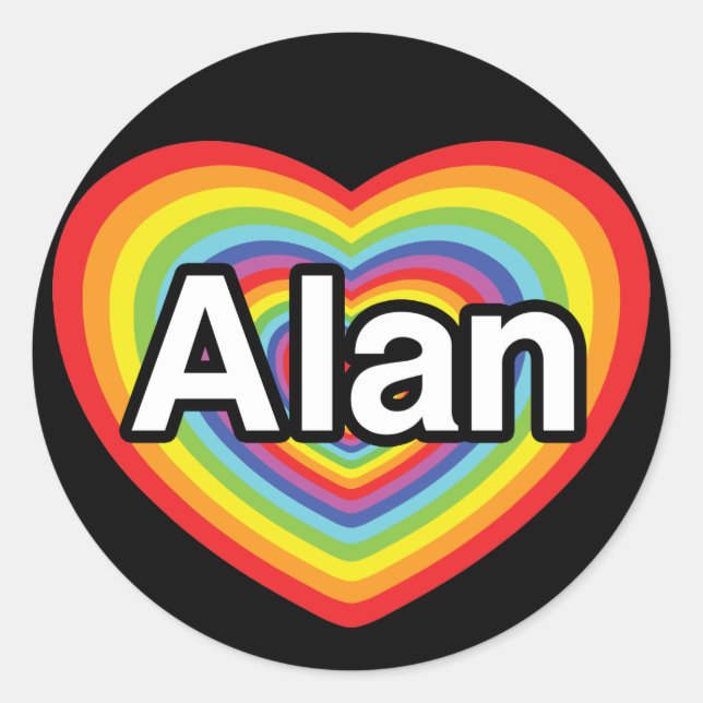 I love Alan, rainbow heart Classic Round Sticker (Front)