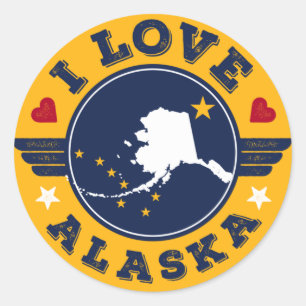 I Love Alaska State Map and Flag Classic Round Sticker