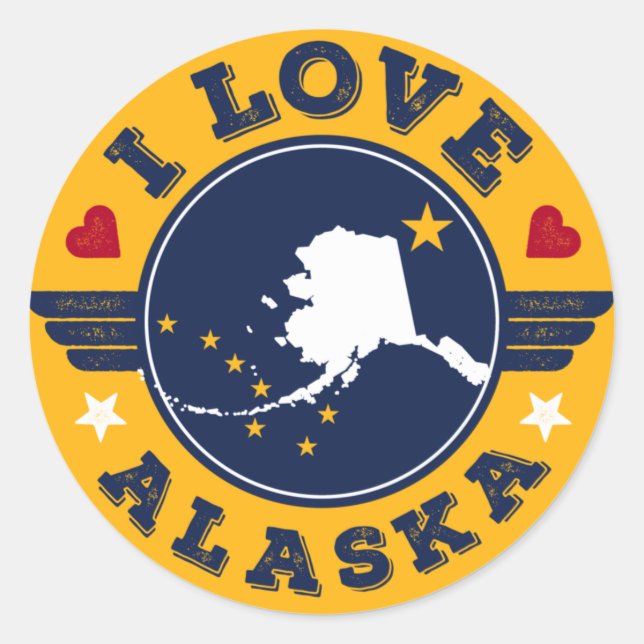 I Love Alaska State Map and Flag Classic Round Sticker (Front)