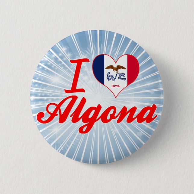 I Love Algona, Iowa 2 Inch Round Button (Front)