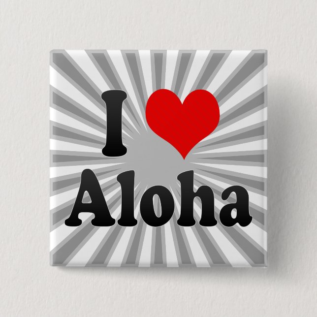 I Love Aloha, United States 2 Inch Square Button (Front)