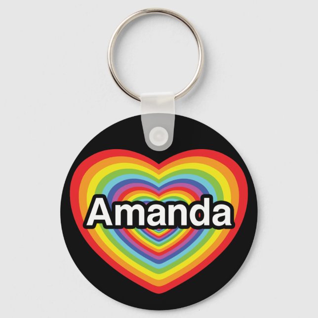 I love Amanda, rainbow heart Keychain (Front)