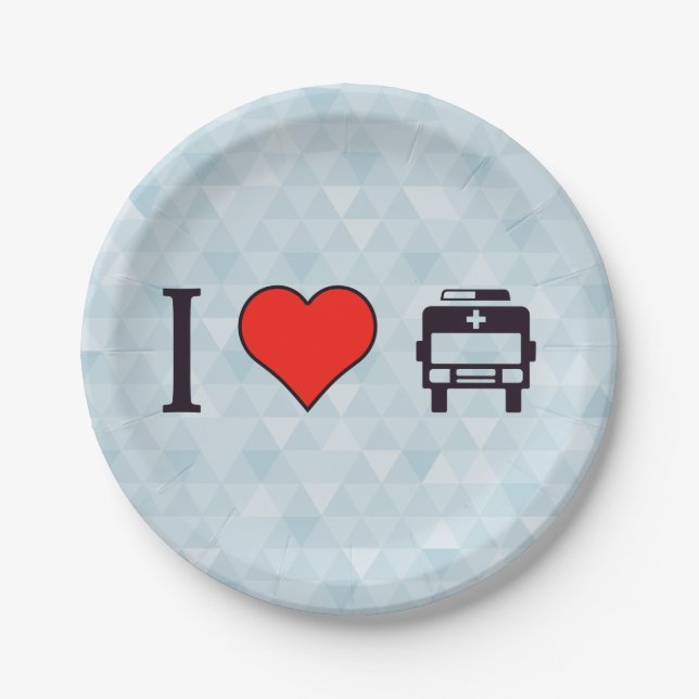 I Love Ambulance Paper Plate (Front)
