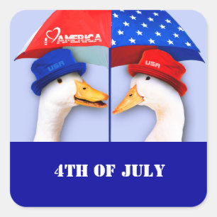I Love America. Funny Ducks 4th of July  Square Sticker
