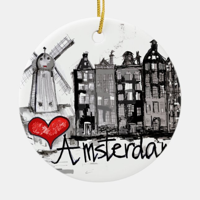 I love Amsterdam Ceramic Ornament (Front)