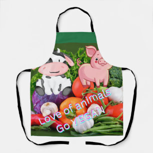 I love animals Go vegan mens Apron