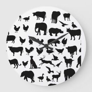I LOVE ANIMALS , Silhouette Drawing Large Clock
