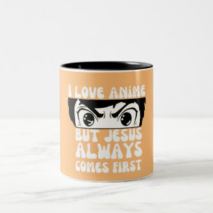  I Love Anime But Jesus Comes First Christian   Two-Tone Coffee Mug