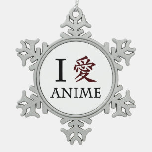 I Love Anime Snowflake Pewter Christmas Ornament