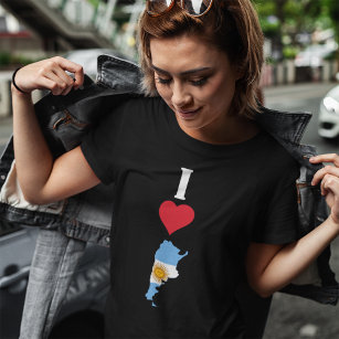 I Love Argentina Vertical Heart Argentina Flag Map T-Shirt