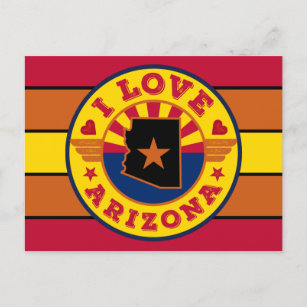 I Love Arizona Retro Stripes State Map and Flag Postcard