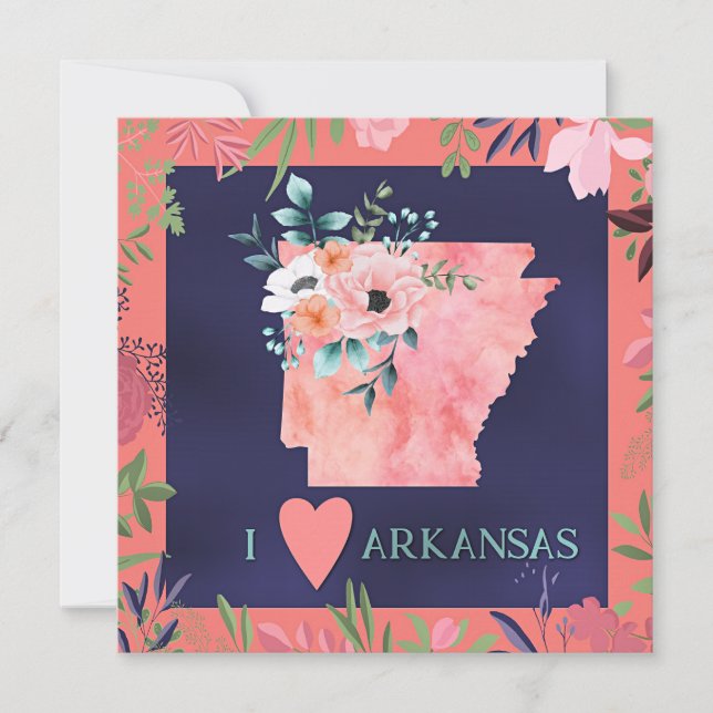 I Love Arkansas, floral watercolor, (Front)