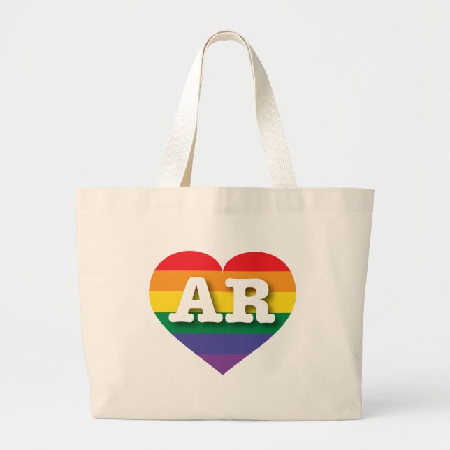 I Love Arkansas Rainbow Heart Large Tote Bag (Front)