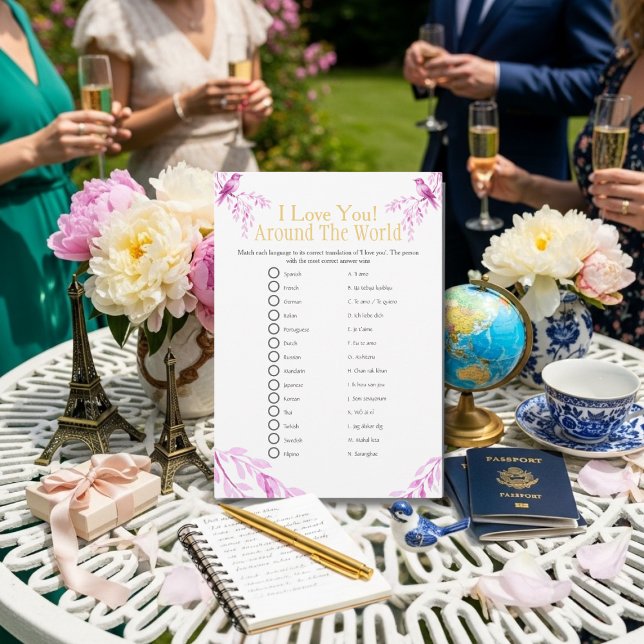 I love around the world Pink Bridal shower game Invitation (I love around the world Pink Bridal shower game)