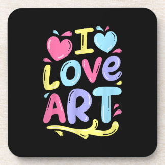 I Love Art, Artist Painter Colourful Painting Gift Coaster