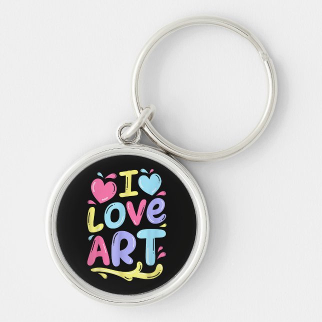 I Love Art, Artist Painter Colourful Painting Gift Keychain (Front)
