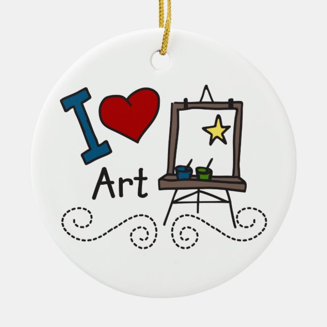 I Love Art Ceramic Ornament (Front)