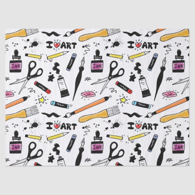 I Love Art Supplies Pattern Tissue Paper (Front)