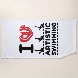 I Love Artistic Swimming Synchro Swimmer Beach Towel