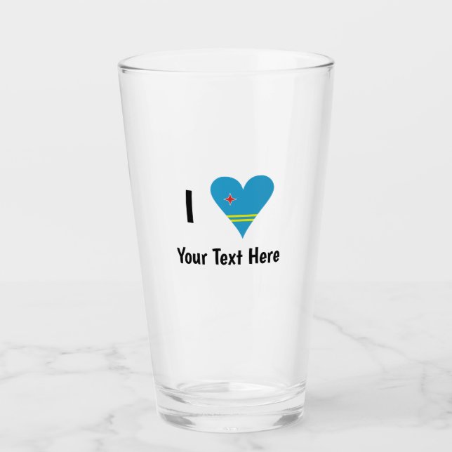 I Love (Aruba Heart Flag) Personalized  Glass (Front)