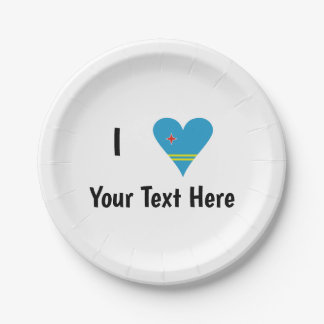 I Love (Aruba Heart Flag) Personalized  Paper Plate