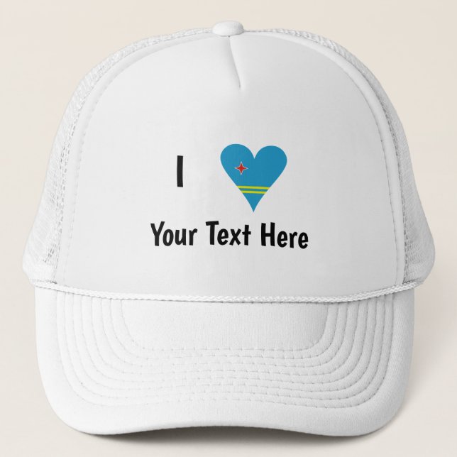 I Love (Aruba Heart Flag) Personalized  Trucker Hat (Front)