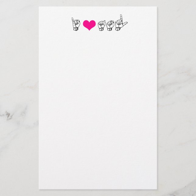 I Love ASL (American Sign Language) Stationery (Front)