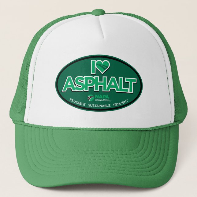I Love Asphalt Trucker Hat - Green (Front)