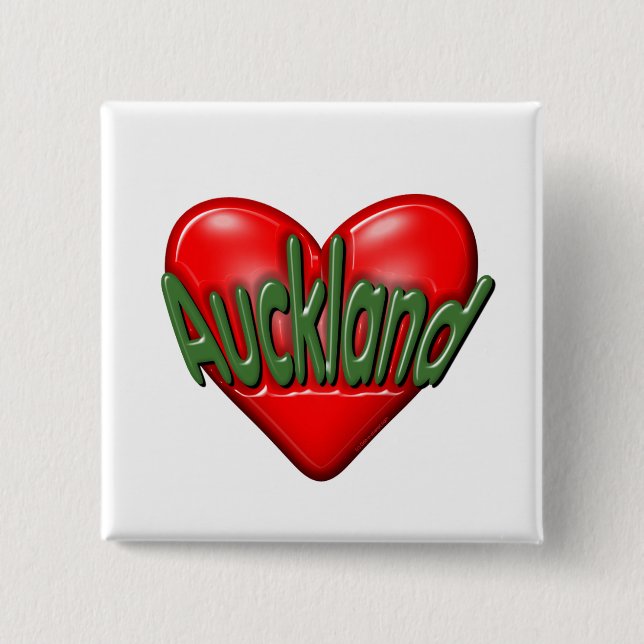 I Love Auckland 2 Inch Square Button (Front)