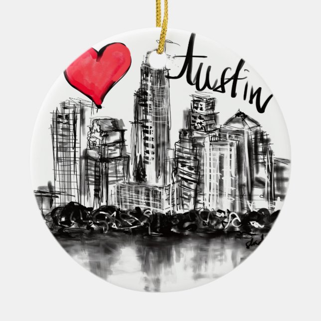 I love Austin Ceramic Ornament (Front)