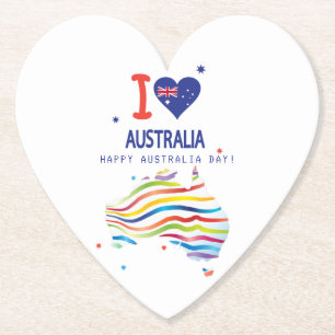 "I LOVE AUSTRALIA" Australia Day 26th January Paper Coaster