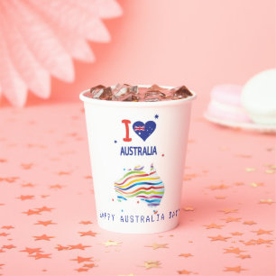 "I LOVE AUSTRALIA" Australia Day 26th January Paper Cups