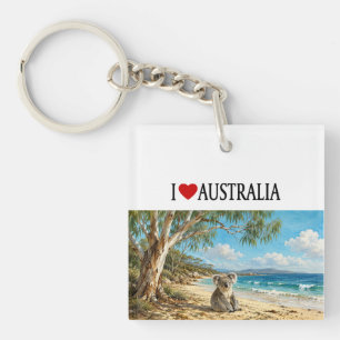 I Love Australia Beach Koala Gumtree Art Keychain
