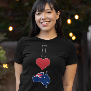 I Love Australia Fun I Heart Australian Flag Map  T-Shirt