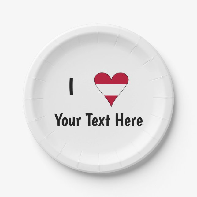I Love (Austrian Flag Heart) Personalized  Paper Plate (Front)