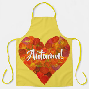 I Love Autumn, Bold—Red Aspen Leaf Heart 1 Apron