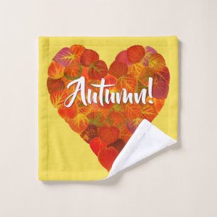 I Love Autumn, Bold—Red Aspen Leaf Heart 1 Bath Towel Set