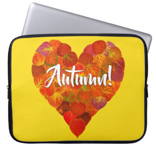 I Love Autumn, Bold—Red Aspen Leaf Heart 1 Laptop Sleeve