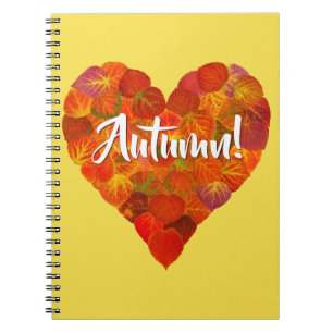 I Love Autumn, Bold—Red Aspen Leaf Heart 1 Notebook