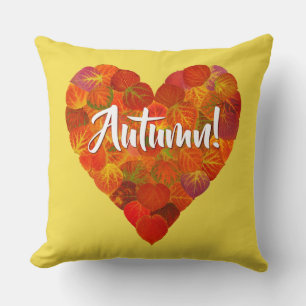 I Love Autumn, Bold—Red Aspen Leaf Heart 1 Throw Pillow